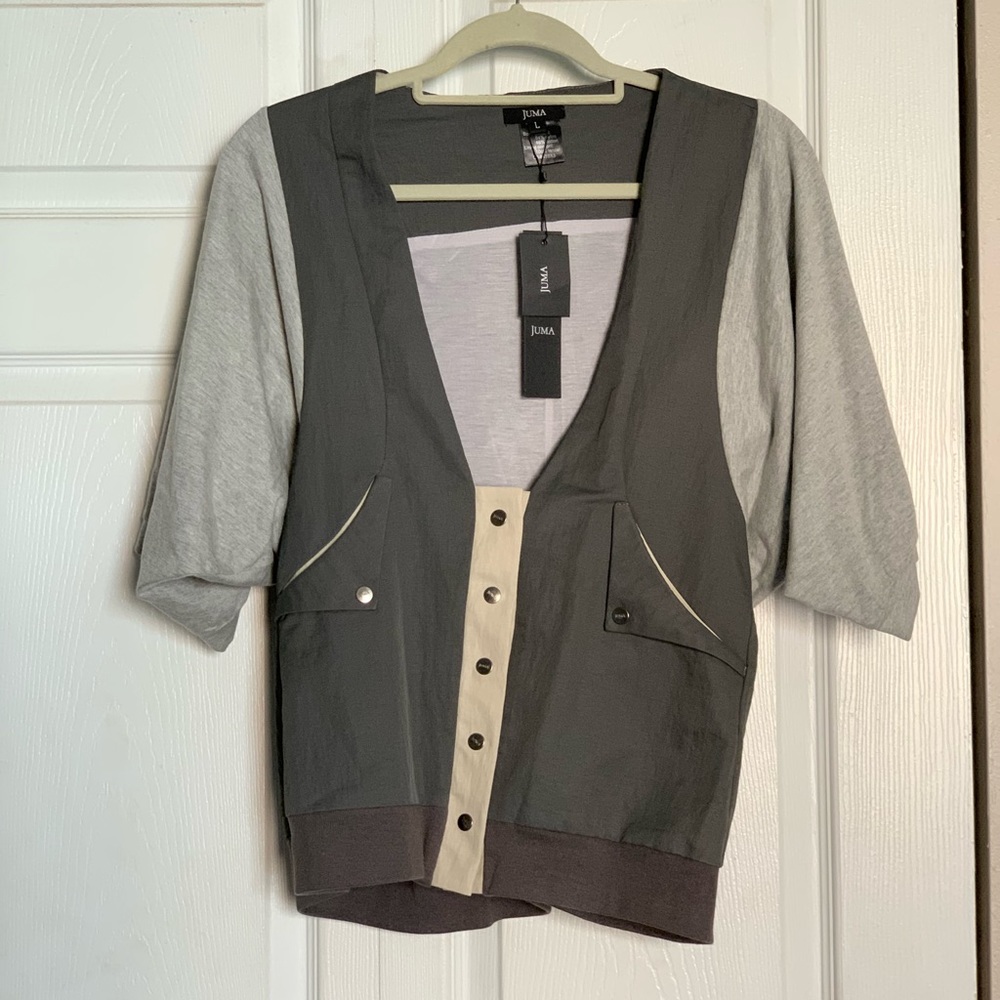 Juma Grey Snap Front Jacket Top Cardigan